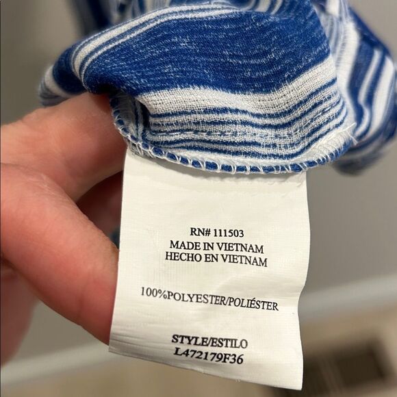 Striped Blue and White Women's Peplum Top, Size Large - Picture 2 of 5